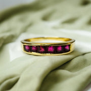 14k Gold Natural Ruby Ring Sz5.25 Channel Set Square Baguette Half Eternity Ring